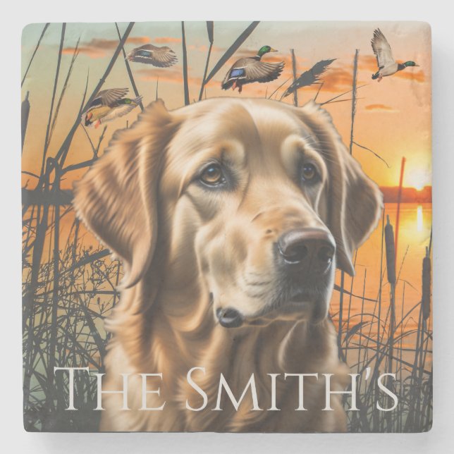 Posavasos De Piedra Golden Retriever Personalizado (Anverso)