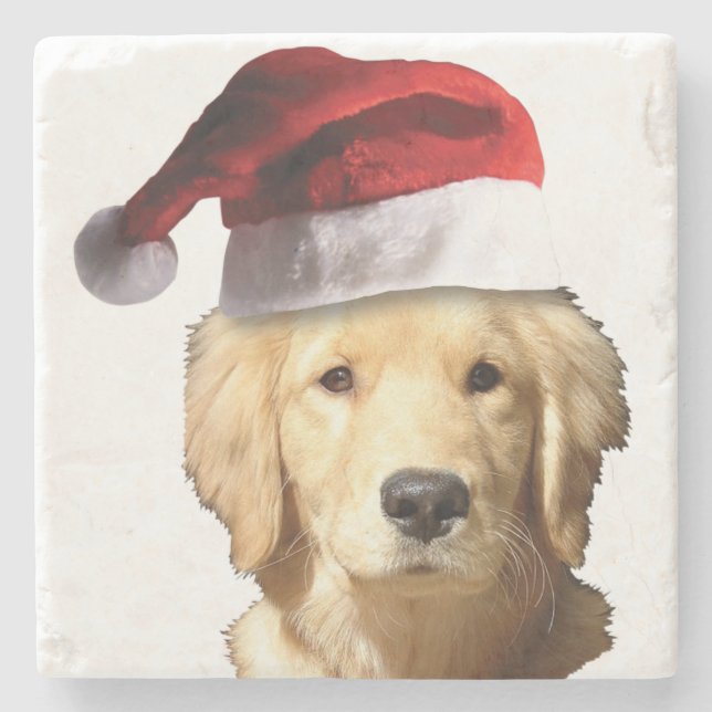 Posavasos De Piedra Golden Retriever Santa Claus (Anverso)