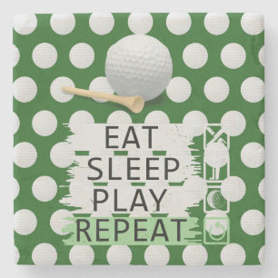 Posavasos De Piedra Golf Comer Sleep Play Repetir con bola en verde