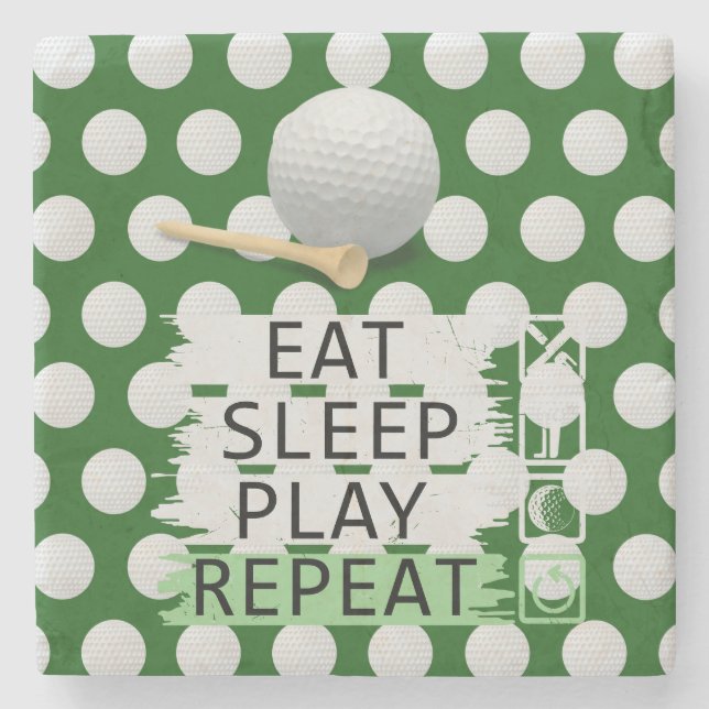 Posavasos De Piedra Golf Comer Sleep Play Repetir con bola en verde (Anverso)
