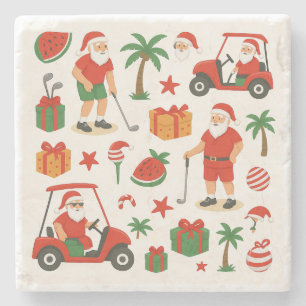 Posavasos De Piedra Golf Santa Golfing para Navidades Julio