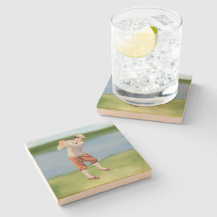 Posavasos De Piedra Golfer de época por el Riverbank
