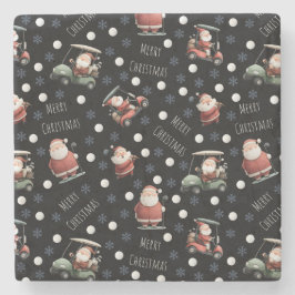 Posavasos De Piedra Golfing Santa sobre Black