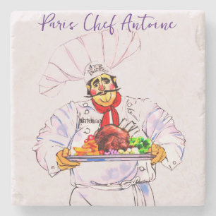 Posavasos De Piedra Gordo chef francés Antoine sirviendo en bandeja de