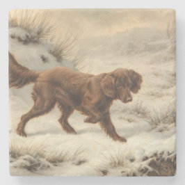 Posavasos De Piedra Gordon Setter Dog en un paisaje invernal de nieve