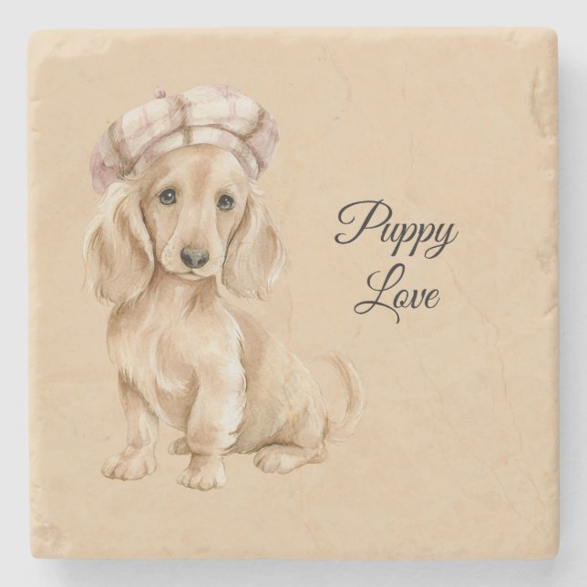 Posavasos De Piedra Gorra de Amor de Cachorro (Anverso)