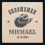 Posavasos De Piedra Gorra de Cowboy occidental, hombre groomsmen perso<br><div class="desc">Regalos personalizados para los padrinos y el mejor hombre con temática de vaquero occidental. Decorada con gorra de vaquero con letra occidental vintage. El texto y el color son editables utilizando la herramienta de diseño para que se ajuste a su ocasión. Obtén este regalo de personalizar para boda, despedida de...</div>
