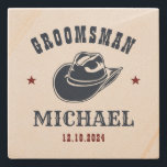 Posavasos De Piedra Gorra de Cowboy occidental, hombre groomsmen perso<br><div class="desc">Regalos personalizados para los padrinos y el mejor hombre con temática de vaquero occidental. Decorada con gorra de vaquero con letra occidental vintage. El texto y el color son editables utilizando la herramienta de diseño para que se ajuste a su ocasión. Obtén este regalo de personalizar para boda, despedida de...</div>