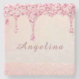 Posavasos De Piedra Goteo de brillo glamuroso rosa elegante