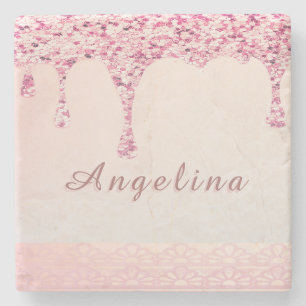 Posavasos De Piedra Goteo de brillo glamuroso rosa elegante