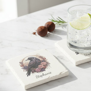 Posavasos De Piedra Gótico Cuervo Academia Oscura Floral