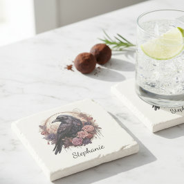 Posavasos De Piedra Gótico Cuervo Dark Academia Floral