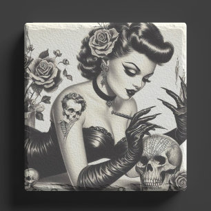 Posavasos De Piedra Gótico retro tatuado Pin-up