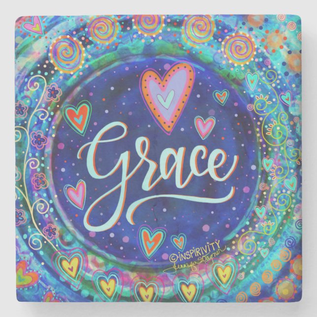 Posavasos De Piedra Grace Blue Whimsical Fun Bebe Inspiradora (Anverso)
