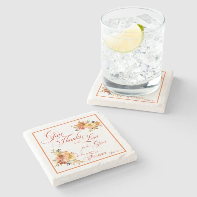 Posavasos De Piedra Gracias al Señor otoño acuático floral St. (Lateral)