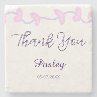 Posavasos De Piedra gracias rosa púrpura pastel boda nombre fecha lea