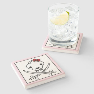 Posavasos De Piedra Gracioso Black White Jolly Kitty Pirate Skull Bone