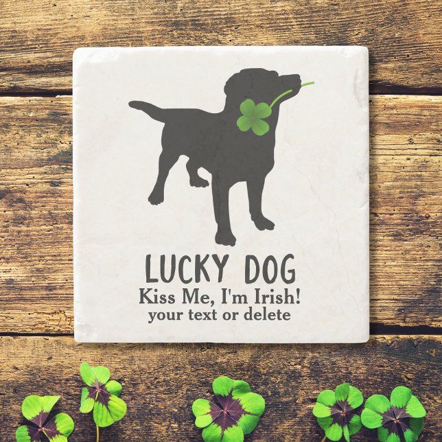 Posavasos De Piedra Gracioso irlandés St. Patrick's Day Black Lab Luck (Subido por el creador)