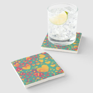 Posavasos De Piedra Gracioso patrón cardíaco IX - amarillo rojo verde