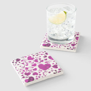 Posavasos De Piedra Gracioso patrón cardíaco VI + su color de fondo