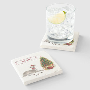 Posavasos De Piedra Graciosos Navidades italianos de Greyhound con árb