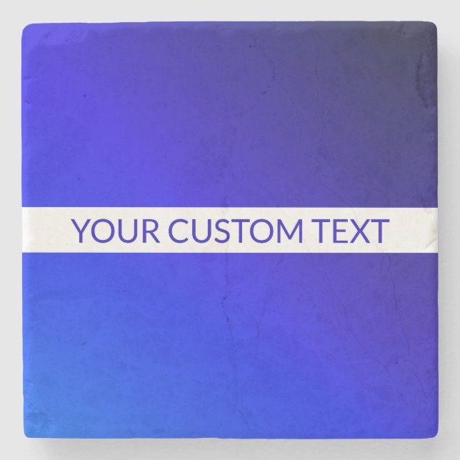 Posavasos De Piedra Gradiente azul y texto editable en franja blanca (Anverso)