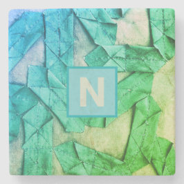 Posavasos De Piedra Gradiente monogramo cyan verde acuático abstracto