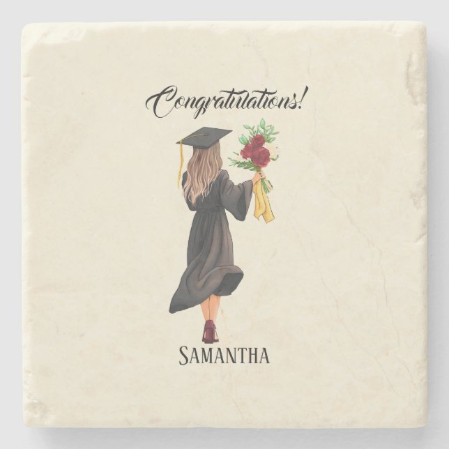 Posavasos De Piedra Graduación de acuarela personalizada (Anverso)