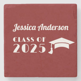 Posavasos De Piedra Graduación personalizada de color granate y blanco