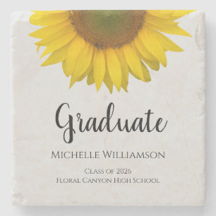 Posavasos De Piedra Graduado Elegante Girasol Amarillo Graduación Gris
