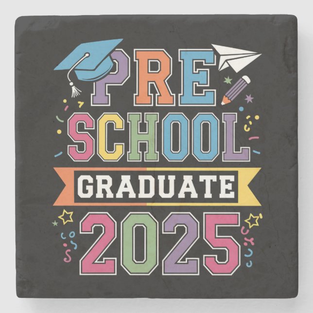 Posavasos De Piedra Graduado Preescolar 2025 Escuela Preescolar K (Anverso)
