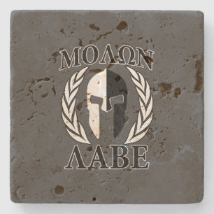 Posavasos De Piedra Gráfica de guerrero del casco espartano de Molon 