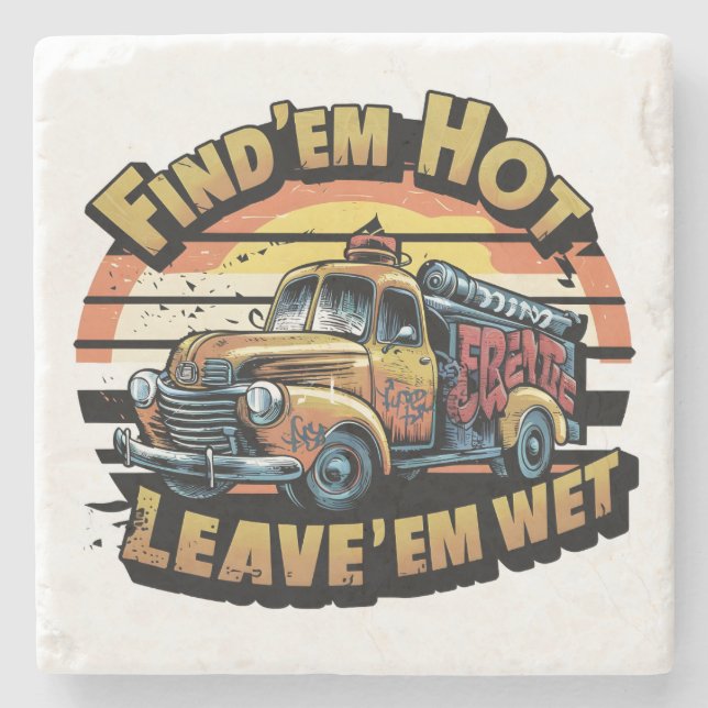 Posavasos De Piedra Gráfica divertida del camión de bomberos ventilado (Anverso)