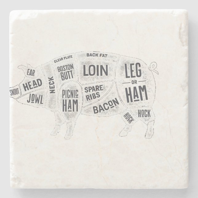 Posavasos De Piedra Gráfico de carnicería de cerdo (Anverso)