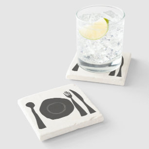 Posavasos De Piedra Gráfico de cocina en blanco y negro