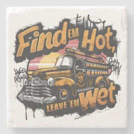 Posavasos De Piedra Gráfico de la puesta de sol del camión de bomberos