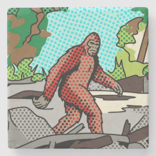 Posavasos De Piedra Gráfico de Panel Cómic del Bosque de Sasquatch Art