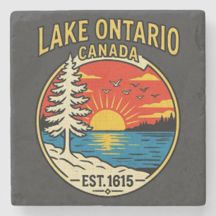 Posavasos De Piedra Gráfico de puesta de sol Pop‑Art del lago Ontario
