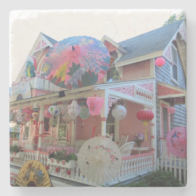 Posavasos De Piedra Gran iluminación en rosa - Viñetería de Martha (Anverso)