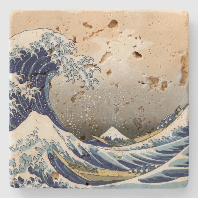 Posavasos De Piedra Gran ola de Kanagawa | Hokusai | (Anverso)