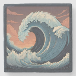 Posavasos De Piedra Gran ola de tsunami