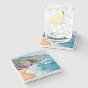 Posavasos De Piedra Gran pintura al acuarela del océano de Big Sur, Ca