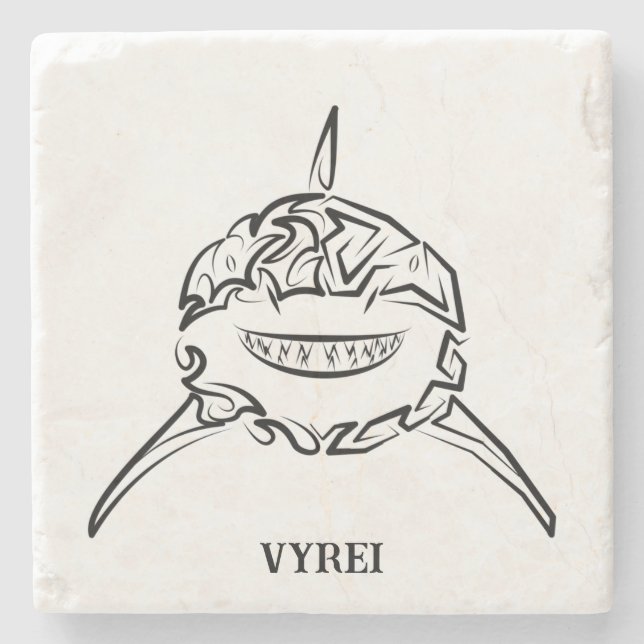 Posavasos De Piedra Gran tiburón blanco y negro tribal (Anverso)