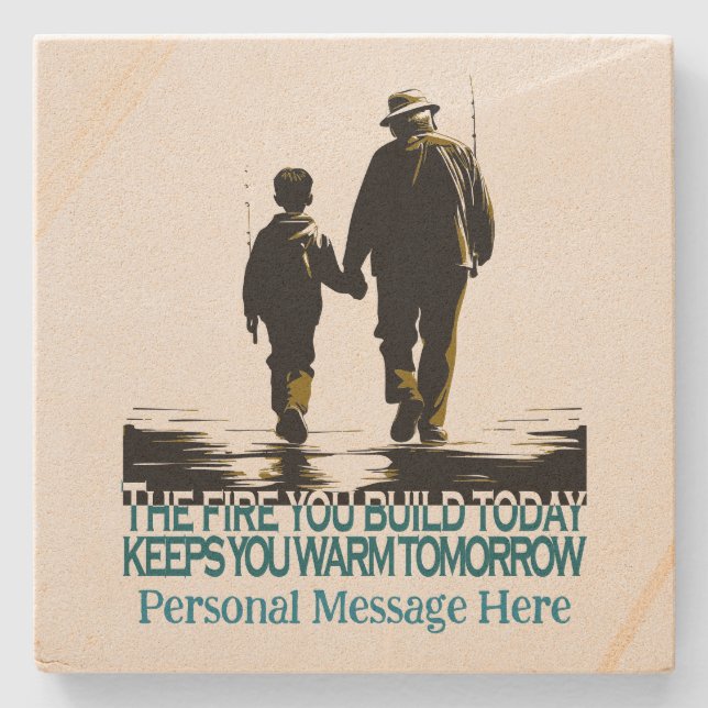 Posavasos De Piedra Grandfather and Grandson Headed for Fishing  (Anverso)