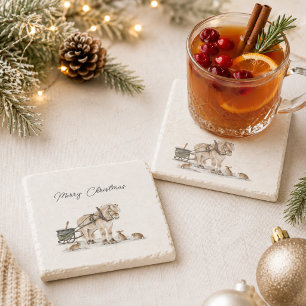 Posavasos De Piedra Granja de Navidad Caballo Animales Invierno