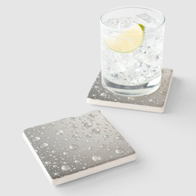Posavasos De Piedra Grasas de lluvia abstractas de plata metálica (Lateral)