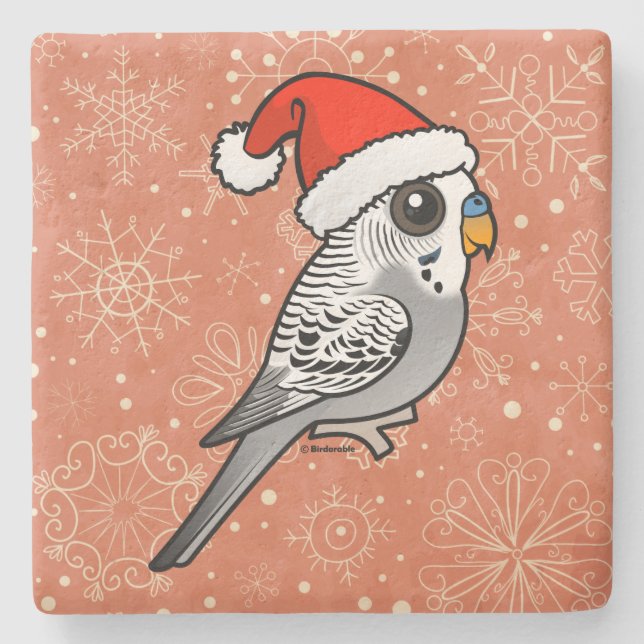 Posavasos De Piedra Gray Budgie Santa Claus (Anverso)