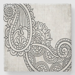 Posavasos De Piedra Gray Mehndi Motif Stone Coaster