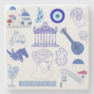 Posavasos De Piedra Grecia Azul y Blanco