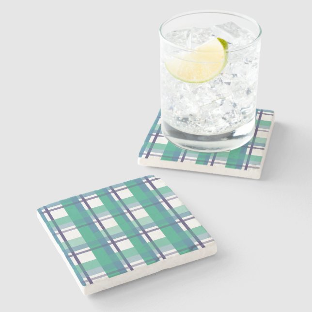 Posavasos De Piedra Green And Purple Tartan Pattern (Lateral)
